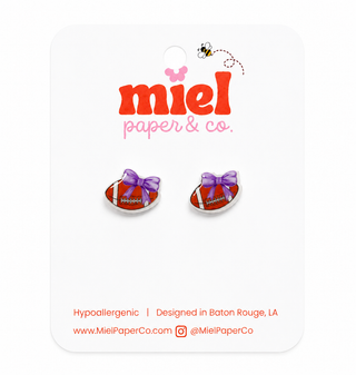 Purple Bow Football Earrings