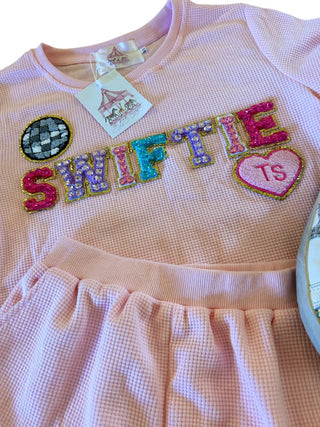 Waffle Knit Chenille Patch 2Pc Swiftie Shorts Set