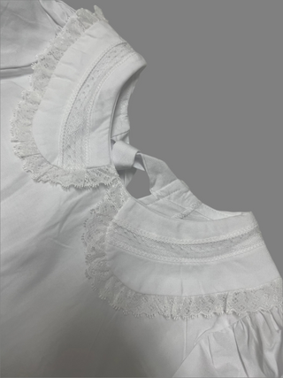 Lulu Bebe Joy White L/S Blouse with Tie Back Lace-Trimmed Peter Pan Collar