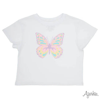 Azarhia Pretty Butterfly Screen Print w/ Pink Glitter White Boxy