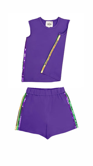 Belle Cher Purple/Sequin 2Pc Knit Short Set