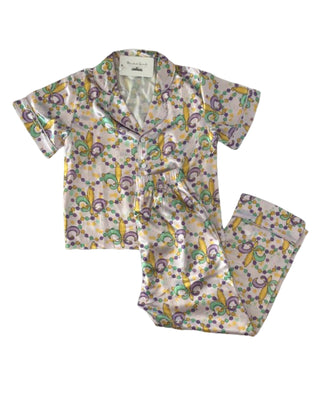 Blended Spirit Mardi Gras Print 2Pc Silky Pajamas