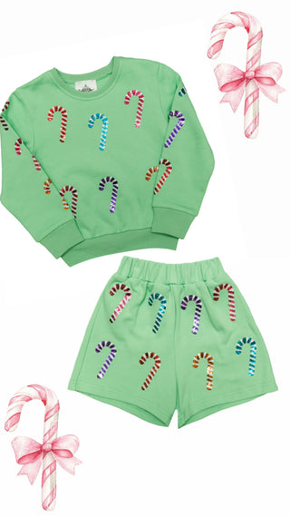 Belle Cher 2Pc Sequin Candy Cane Short Set