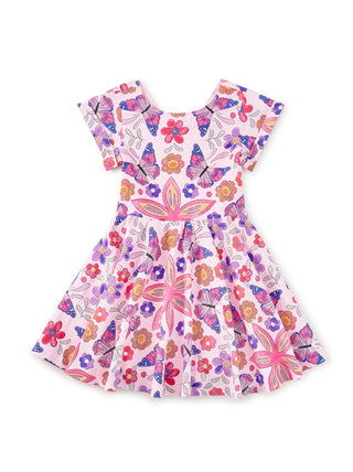 Tea Collection Button Back Skirted Dress - Butterfly Tile