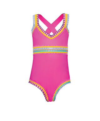 PQ Swim Bright Pink Sadie Rainbow Embroidered Swimsuit