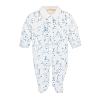 Baby Club Chic Baby Blue Toile De Jouy Footie w/ round collar