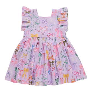 Pink Chicken Lavender Watercolor Bows Girls Elsie Dress