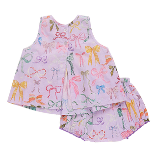 Pink Chicken Lavender Watercolor Bows Baby Girls Jaipur 2-Piece Set