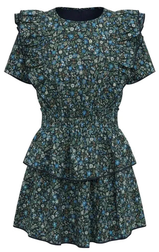 Pleat Collier Dress Twilight Floral - Navy Blooms