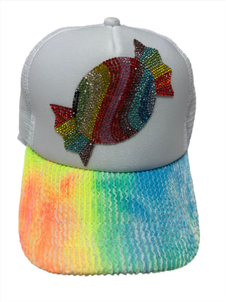 White Trucker Hat with Crystal Candy Patch