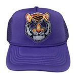 Sunshine Society- Purple Tiger Patch Trucker Hat with Rope Trim