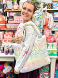 Iridescent Quilted Puffer Tote - White