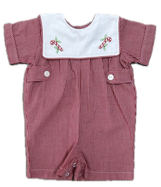 Red Candy Cane Gingham Romper