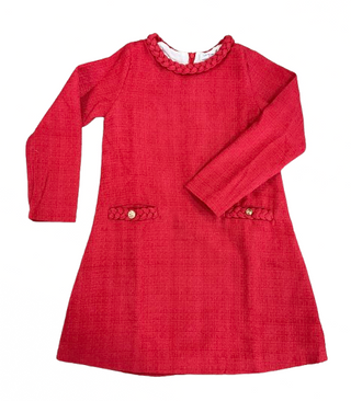 Lulu Bebe Red Tweed Long Sleeve Braided Dress