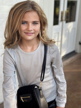 Little Olin Silver Puff Sleeve Top