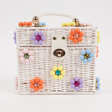 Wicker Bucket Daisy Flower Purse White/Multicolor LG