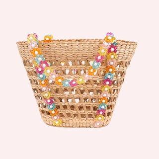 Colorful Beaded Straw Beach Basket Tote