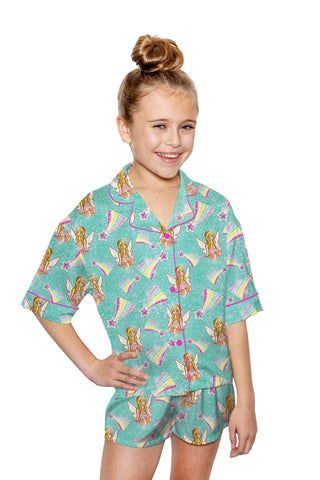 Sunshine Society Fairy Girl Silky Kids Pajama Short Set
