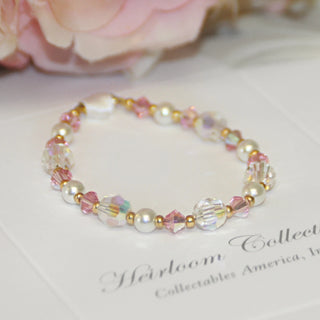 White glass pearl and pink crystal bracelet