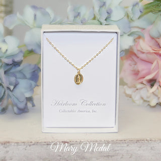 Dainty Mary Medal necklace in 14kt gold finish