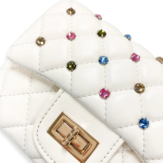 Doe-A-Dear cream gems quilted purse with chain strap