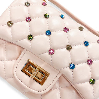Doe-A-Dear pink gems quilted purse with chain strap