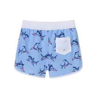 Andy & Evan Navy Long Sleeve Rash Guard With Shark Graphic & Shark Swim Trunks