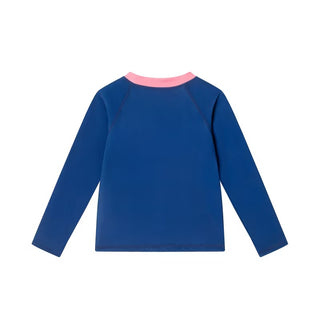 Andy & Evan Navy Long Sleeve Rash Guard With Shark Graphic & Shark Swim Trunks