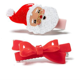 Acrylic Hair Clips -  Santa Claus & Red Bow