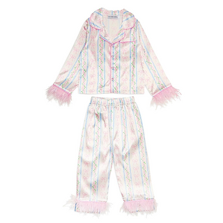 Mini Dreamers All Tied Up Feather Trim Ivory Silky Set