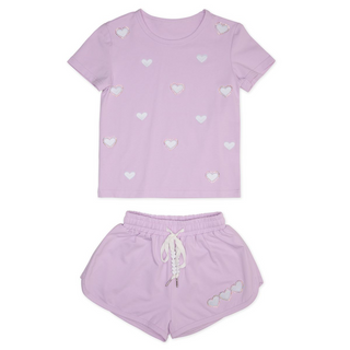 Mini Dreamers Chelsea Crystal Hearts Purple S/s Short Set