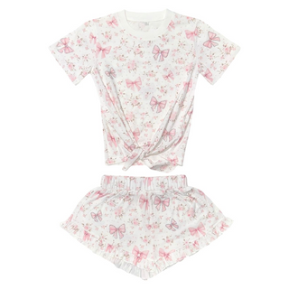 Mini Dreamers Charlotte Crystal Bows Ivory S/s Short Set
