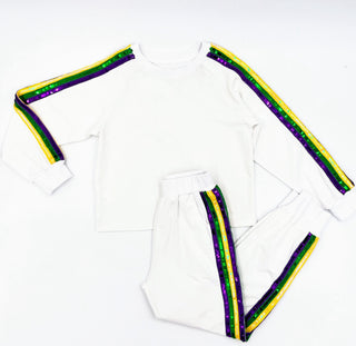 Blended Spirit White Mardi Gras 2Pc Sequin Jogger Set