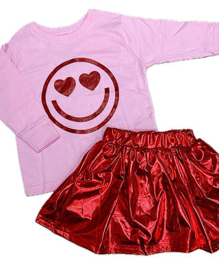 Pink L/S Heart Eye Smiley Face Tee