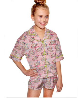 Sunshine Society Crown Jewel Pink Silky Pajama Short Set