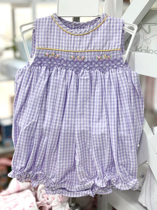 Petit Ami Lavender Gingham Smocked Bubble