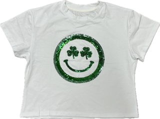 Azarhia White Sequin Smiley Clover Boxy Tee
