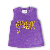 Belle Cher Geaux Purple Sequin Tank Top