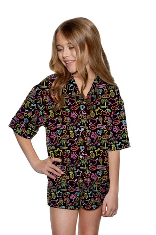 Neon Silky Kids Pajama Short Set