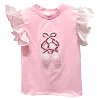 Lulu Bebe Ballet Sequin Flutter Sleeve Top