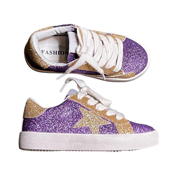 KIDS Purple & Gold Glitter Star Sneakers