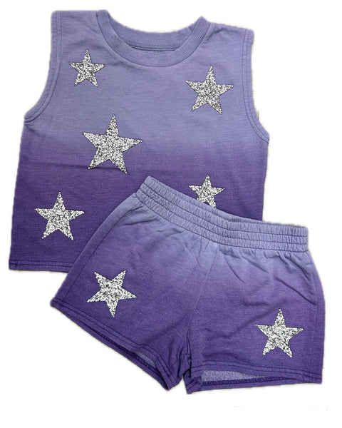 Mia Purple Ombré Stars Tank Top and Short Set