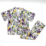 Blended Spirit Mardi Gras Print 2Pc Silky Pajamas