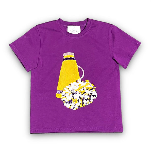 Purple Sequin Megaphone & Pom Pom Football Shirt