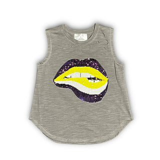 Adult Distressed Purple/Gold Lips Sequin Tank