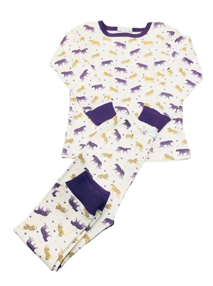 LaLuna Purple & Gold Tiger 2Pc Pajama Set