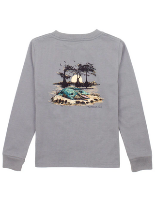 Properly Tied L/S Bayou Gator Battleship Grey Graphic Tee