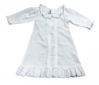 Sweet Dreams White L/S Nightgown with Purple Picot Trim
