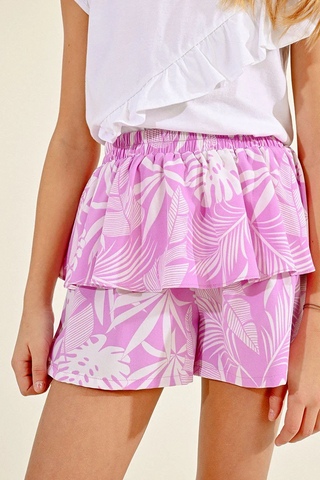 Ruffled Printed Shorts - Lilac Tahiti