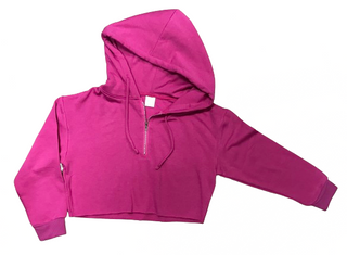 Brushed Soft Cloud Crop Half Zip Hoodie - Pink